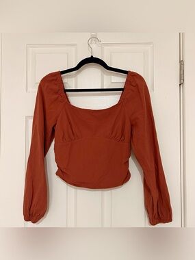 Kirious Long Puff Sleeved Crop Top in Rusty Orange - Large